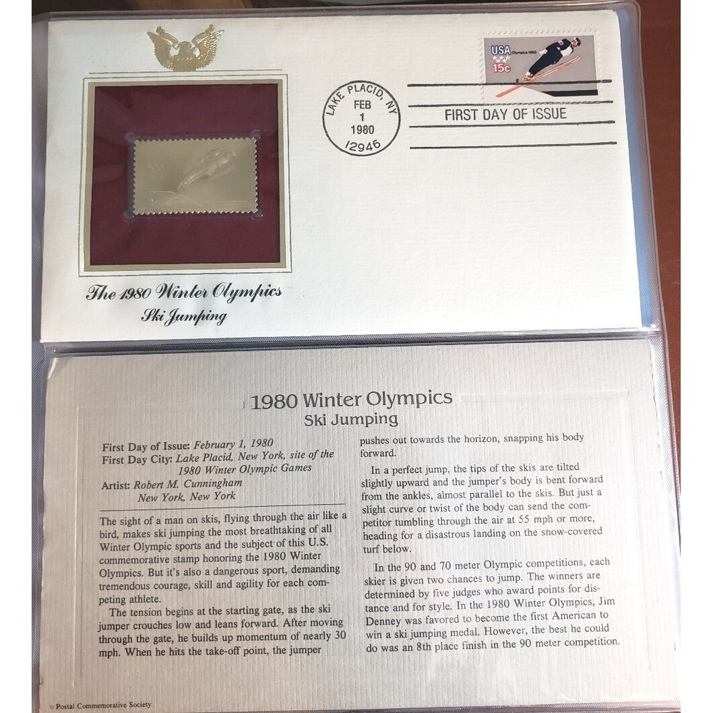 1980 Winter Olympics Ski Jumping 1st Day of Issue 2/1/1980 Robert M. Cunningham